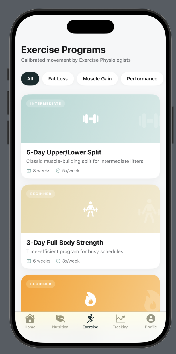 Exercise programs in HermanRx App