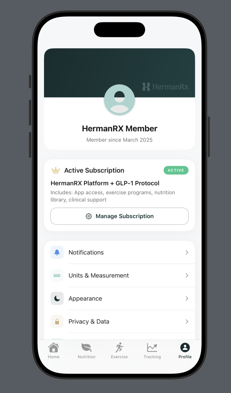 Profile view in HermanRx App